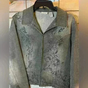 Chicos vintage distressed black denim jacket